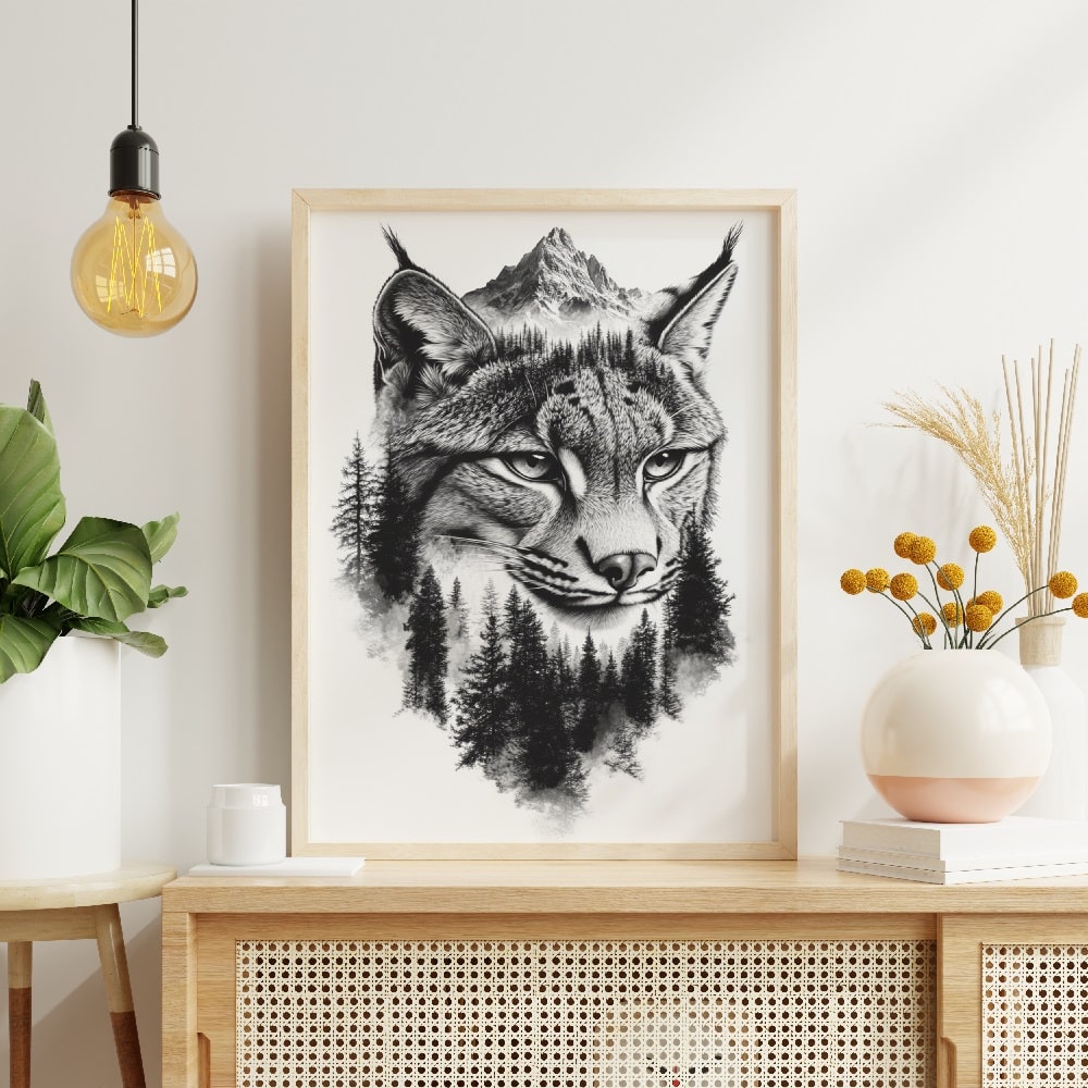 affiche lynx noir et blanc