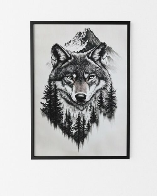 affiche loup noir et blanc