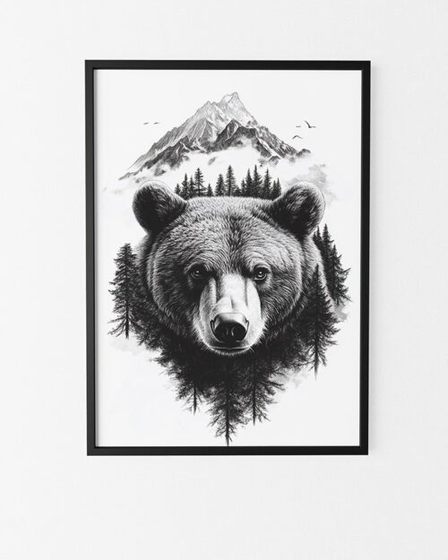 affiche ours noir et blanc