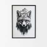 affiche renard noir et blanc