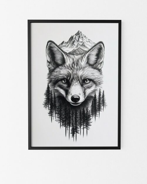 affiche renard noir et blanc