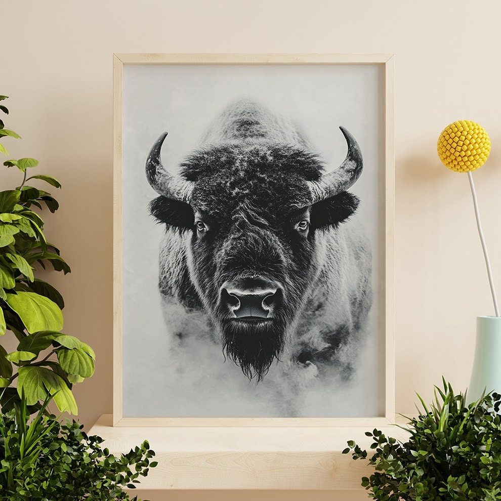 affiche bison style noir et blanc