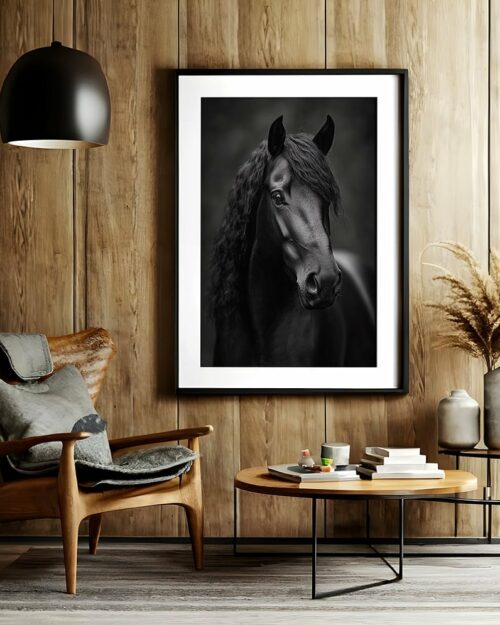 affiche cheval noir
