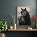 affiche cheval noir tableau equestre