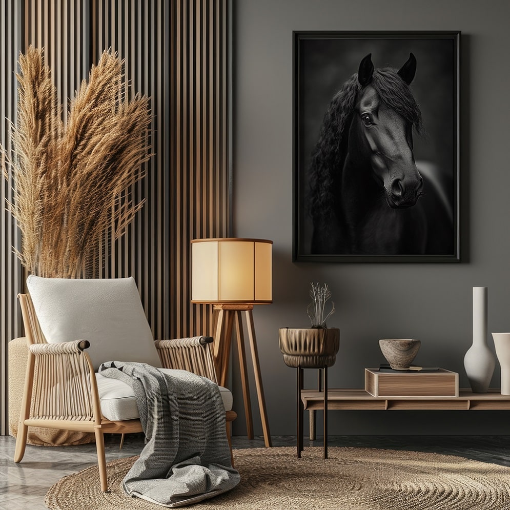 affiche cheval noir tableau