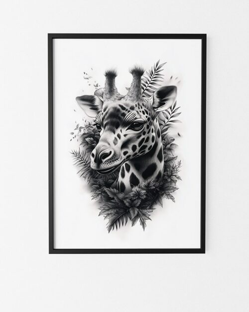 affiche girafe noir et blanc