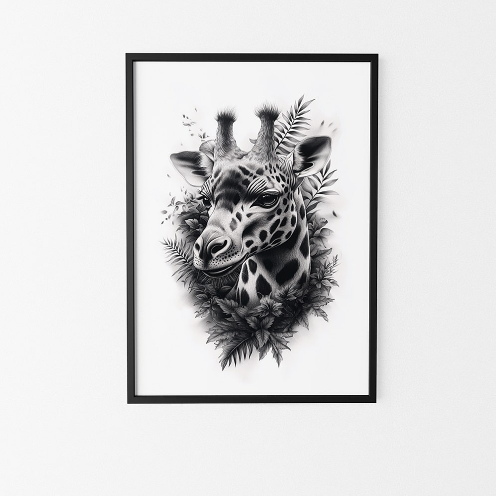 affiche girafe noir et blanc
