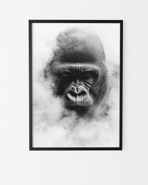 affiche gorille noir et blanc