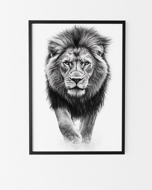 affiche lion noir et blanc tableau mural
