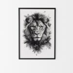 affiche lion style noir et blanc minimaliste