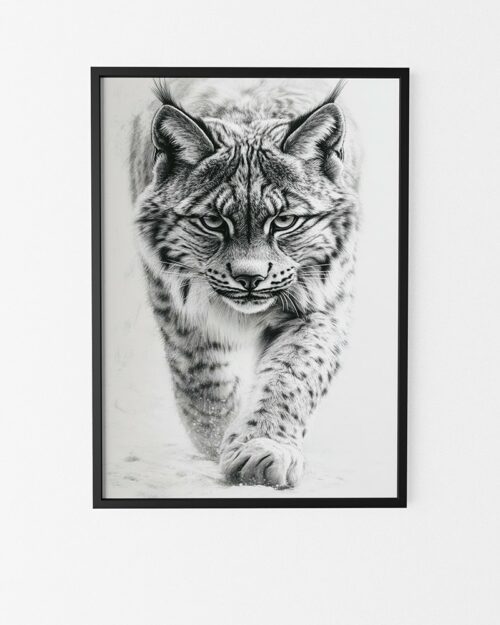 affiche lynx noir et blanc style minimaliste