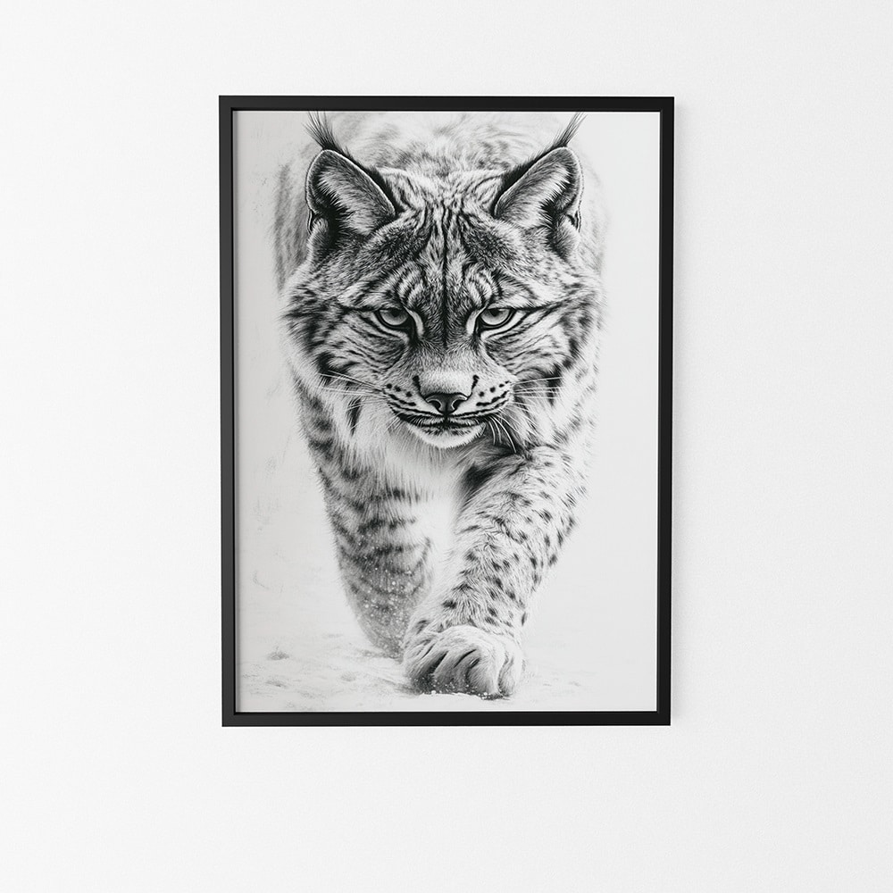 affiche lynx noir et blanc style minimaliste