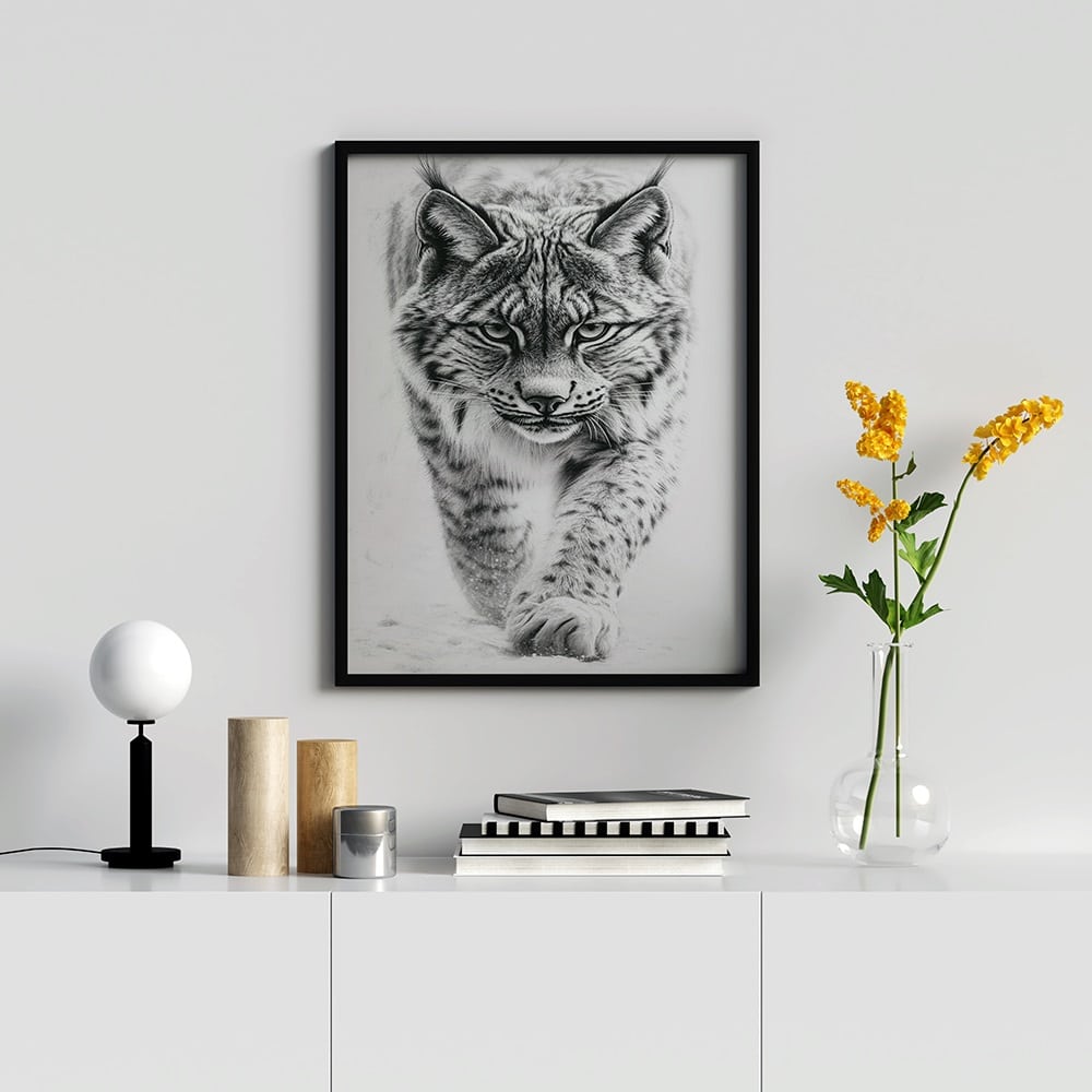 affiche lynx noir et blanc tableau deco