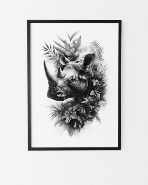 affiche rhinoceros noir et blanc