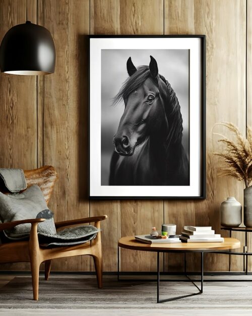 affiche tête de cheval noir tableau