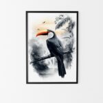 affiche toucan noir et blanc style exotique