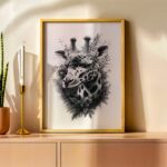 cadre girafe tableau affiche noir et blanc