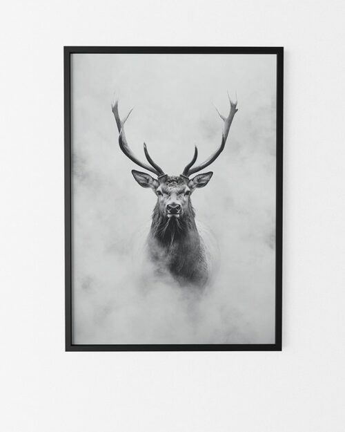 cadre noir cerf brume poster