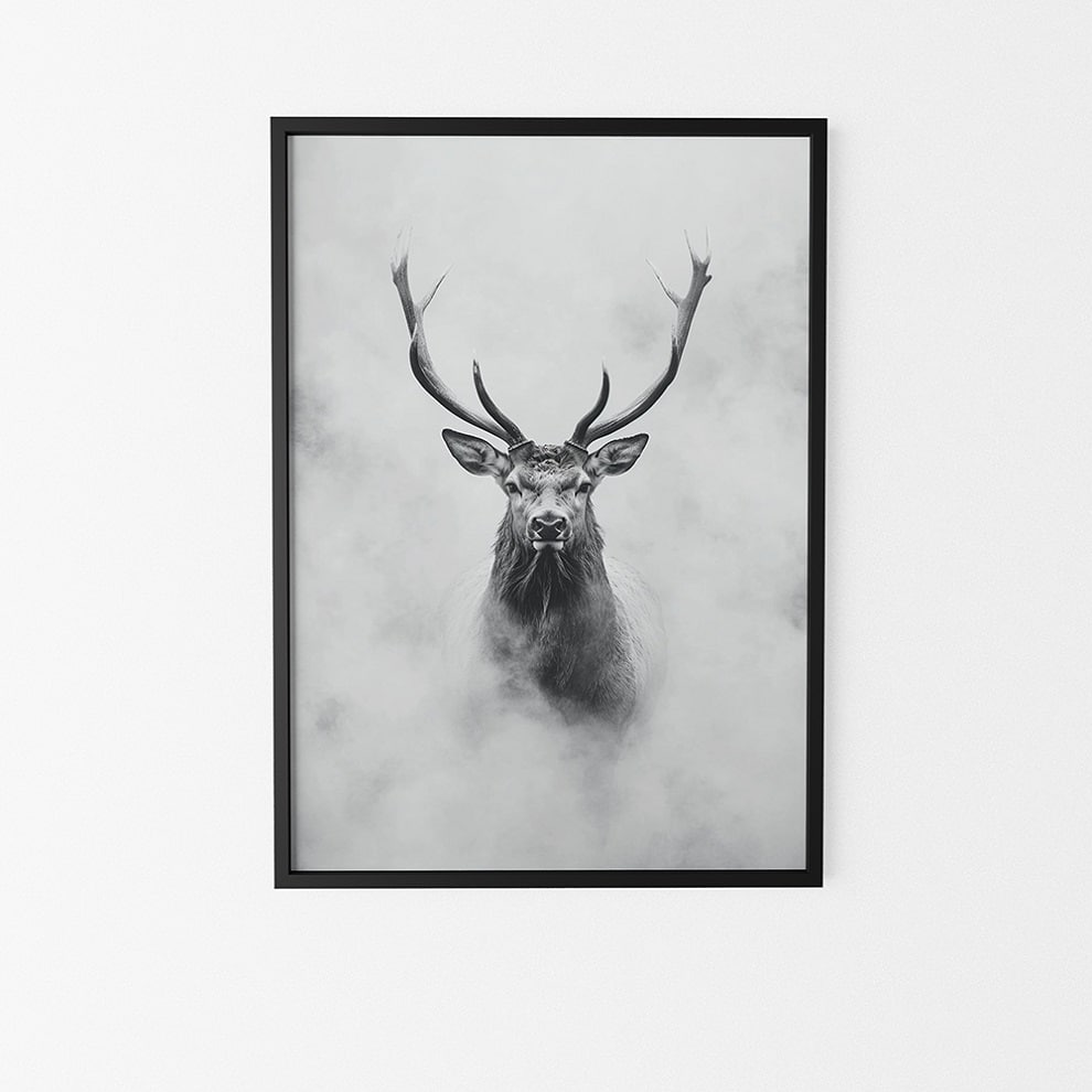 cadre noir cerf brume poster