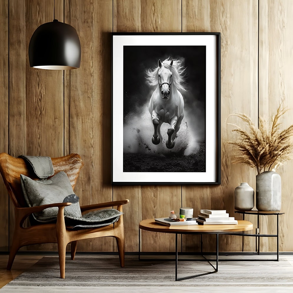 cadre noir cheval blanc galop affiche