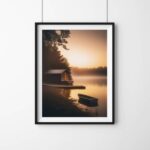 affiche barque sur lac maison poster