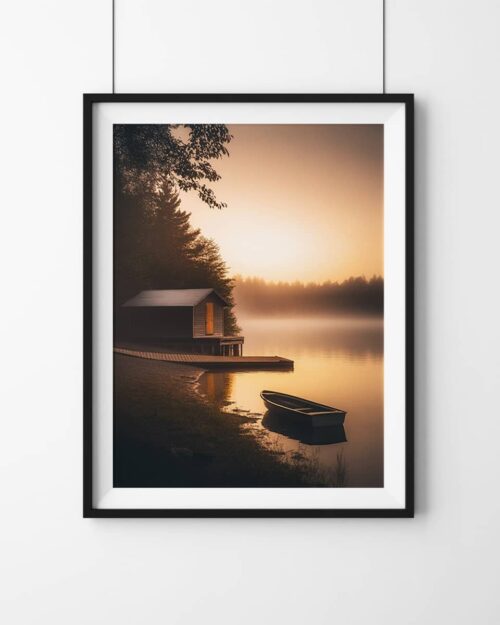 affiche barque sur lac maison poster
