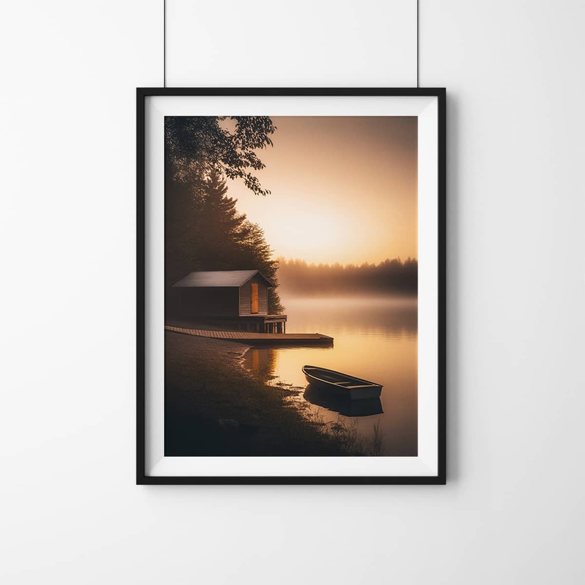 affiche barque sur lac maison poster