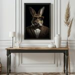 affiche lapin élégant costume style chic