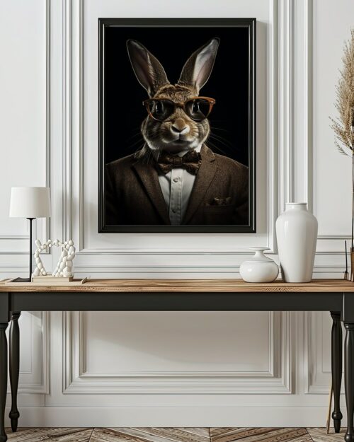 affiche lapin élégant costume style chic