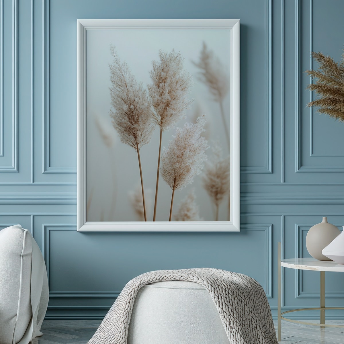 affiche murale fleurs herbes de pampa