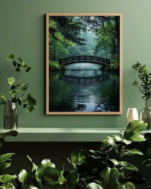 affiche pont sur lac poster nature