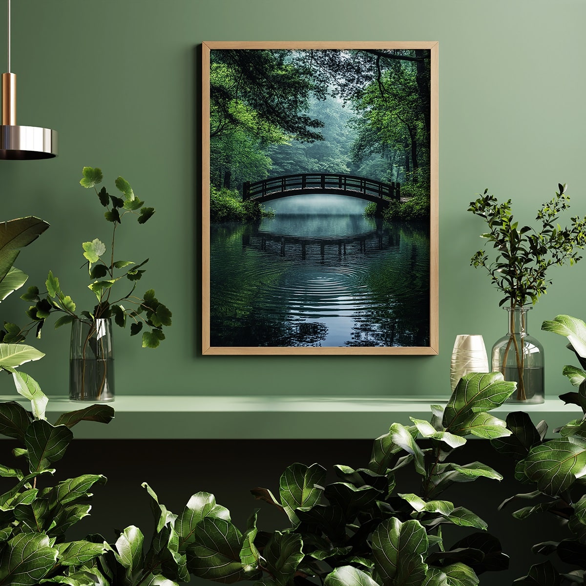 affiche pont sur lac poster nature
