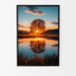 illustration lac soleil couchant poster