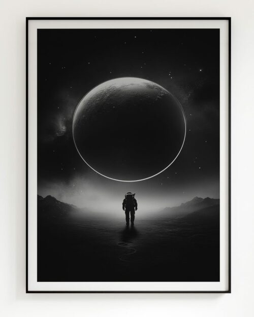 poster astronaute style astronomie noir et blanc